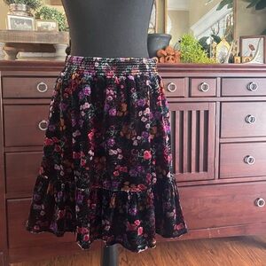 LOFT Ann Taylor Black Floral Velvet A-Line Skirt NWOT